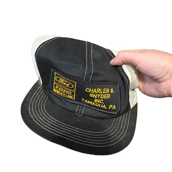 Vintage Ford New Holland Patch K Products SnapBack Mesh Hat Yellow Black